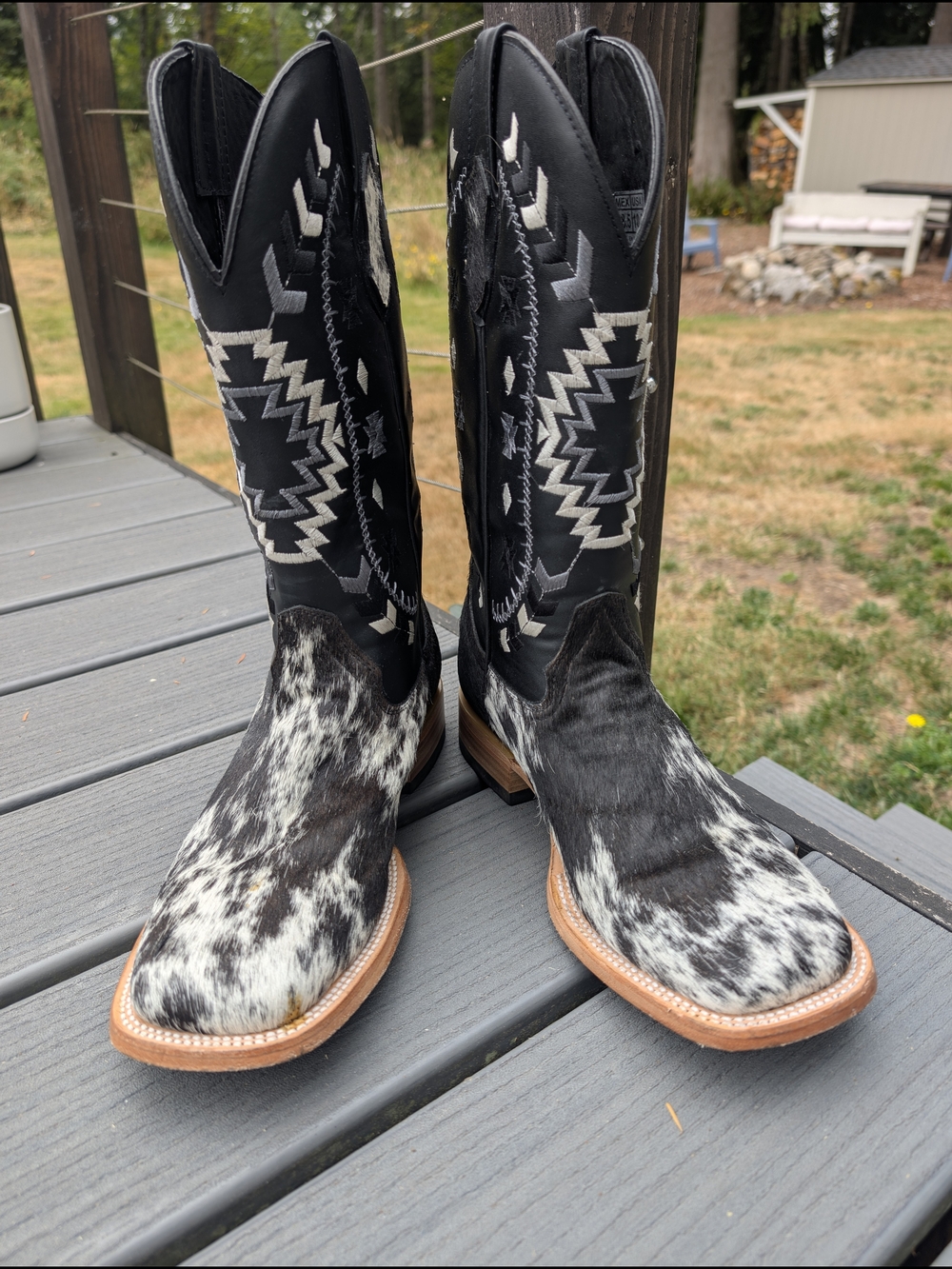Black and White Hair-On Cowhide Western Boots - Men's Cowboy Boots